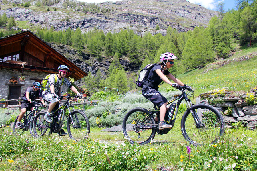 Groupe de VAE évoluant dans un décor estival - Sortie encadrée et proposée par Evolution 2 et Intersport